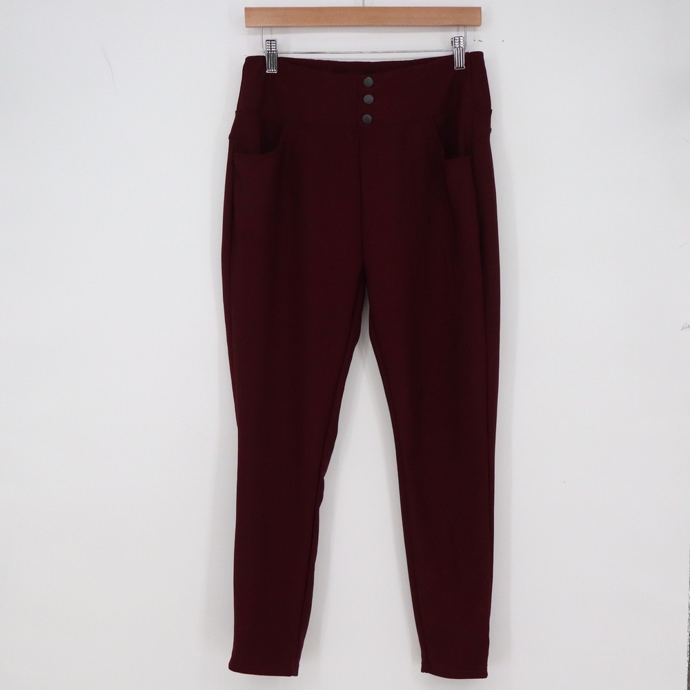 I Believe Leggings Womens L High Rise Burgundy 3-Button Pockets Excellent